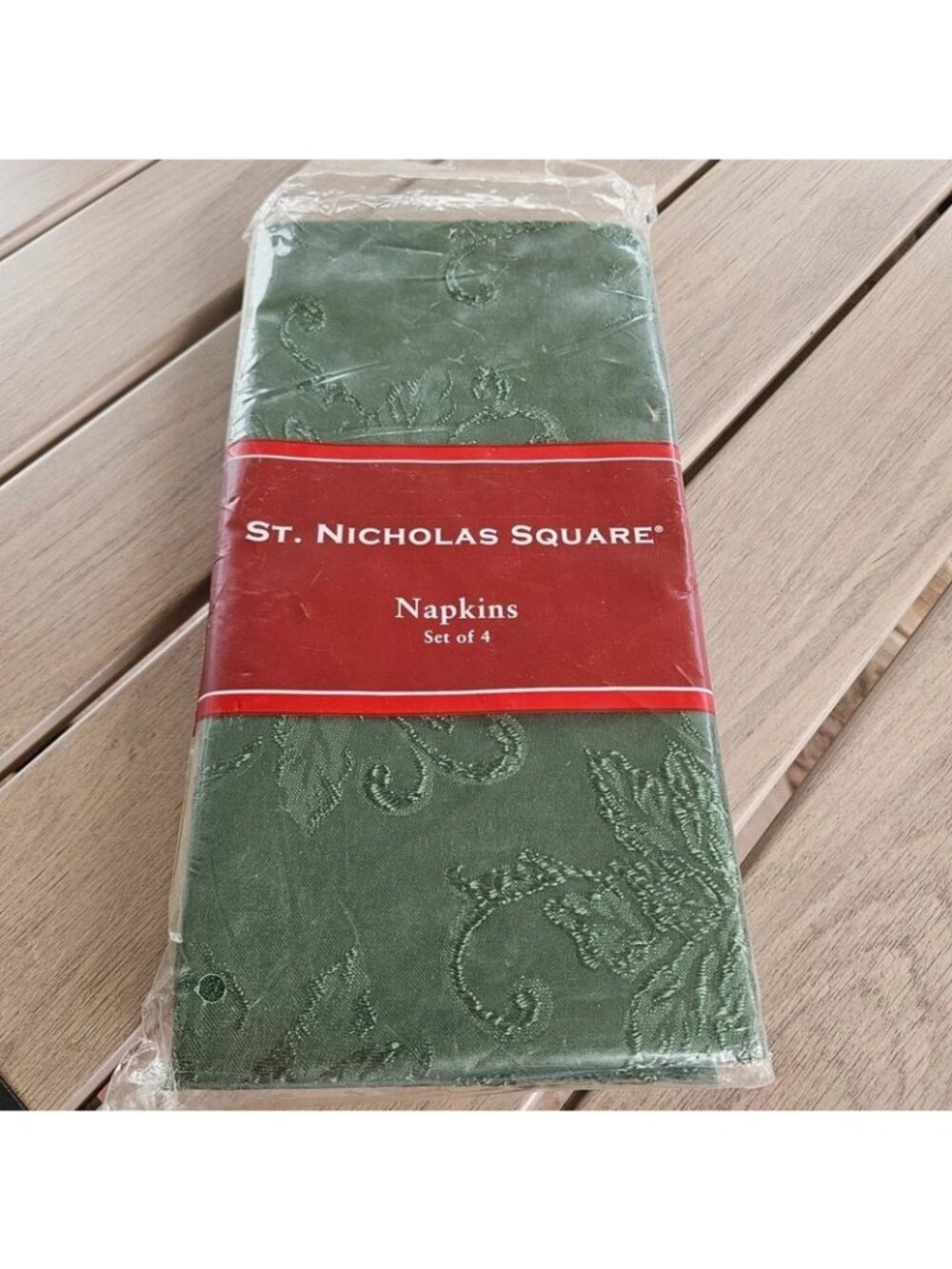 St Nicholas Square Green Poinsettia Print Napkins Christmas Set of 4